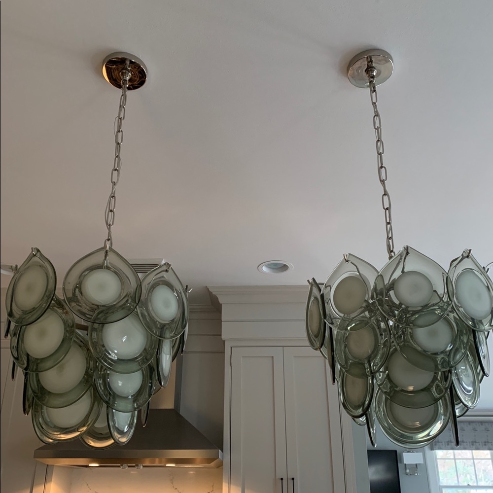 2 REGINA ANDREW DESIGNER GRAY WHITE GLASS PENDANT.